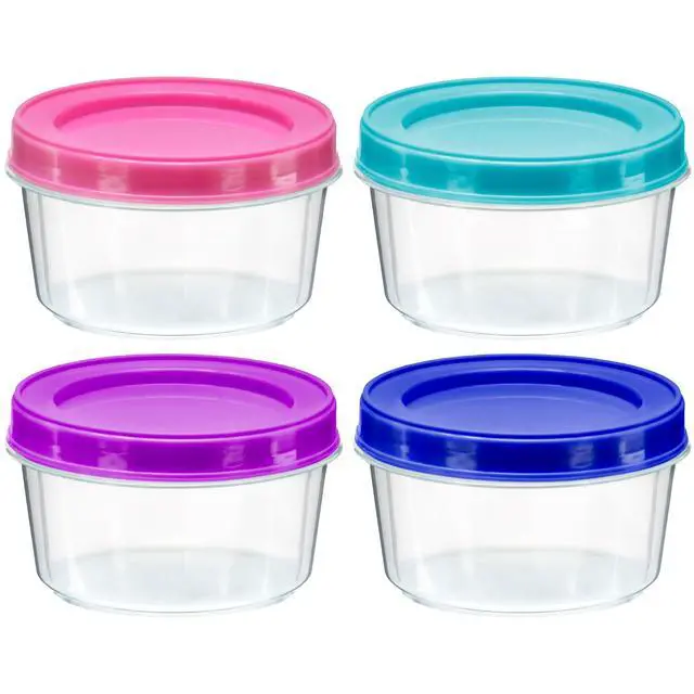 Alt view image 4 of 7 - DecorRack 4 Pack - 7 oz Plastic Food Storage Containers with Screw Lids, BPA-Free, Reusable Stackable Jars for Portion Control, Snacks, Travel, Kitchen, Freezer, Art and Craft (Assorted Color)