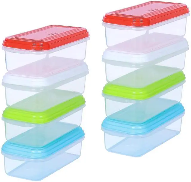 Main image of Small Plastic Food Storage Containers with Lids, 8-Pack 8oz (1 Cup / 250 ml) Rectangular Freezer Portion Containers for Leftovers, Spices & Soup, BPA-Free, Stackable, Leak-Resistant, Microwave Safe