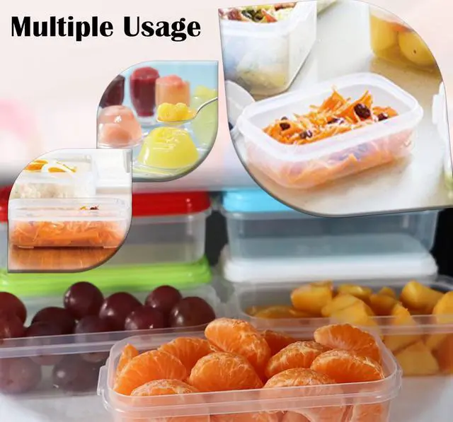 Alt view image 6 of 7 - Small Plastic Food Storage Containers with Lids, 8-Pack 8oz (1 Cup / 250 ml) Rectangular Freezer Portion Containers for Leftovers, Spices & Soup, BPA-Free, Stackable, Leak-Resistant, Microwave Safe