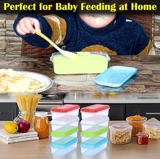 Alt view image 4 of 7 - Small Plastic Food Storage Containers with Lids, 8-Pack 8oz (1 Cup / 250 ml) Rectangular Freezer Portion Containers for Leftovers, Spices & Soup, BPA-Free, Stackable, Leak-Resistant, Microwave Safe