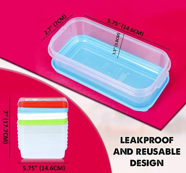 Alt view image 3 of 7 - Small Plastic Food Storage Containers with Lids, 8-Pack 8oz (1 Cup / 250 ml) Rectangular Freezer Portion Containers for Leftovers, Spices & Soup, BPA-Free, Stackable, Leak-Resistant, Microwave Safe