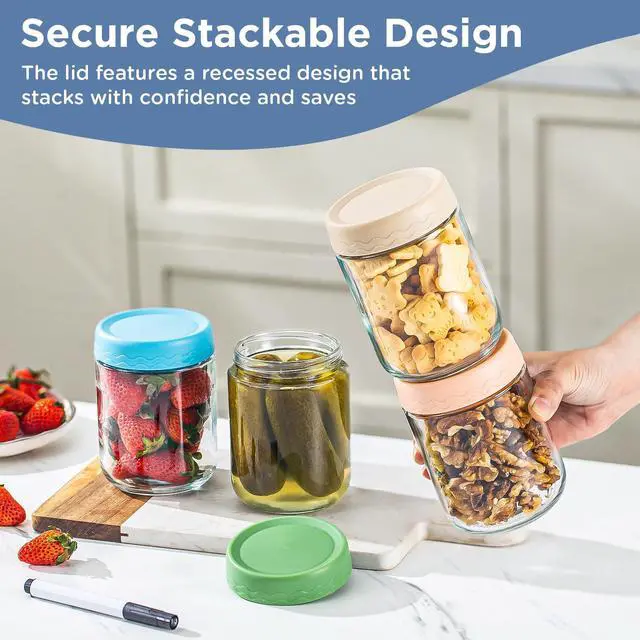 Alt view image 4 of 7 - DRKIO 16 Oz Overnight Oats Containers with Lids - 4 Pack Glass Storage Jars with Airtight Lids Wide Mouth Mason Food Jars Great for Meal Prep Salad Chia Pudding Snacks Yogurt Sugar Spice Cereal