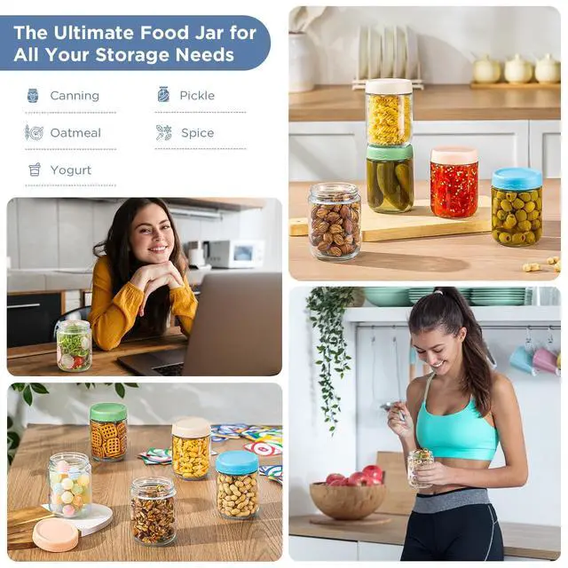 Alt view image 7 of 7 - DRKIO 16 Oz Overnight Oats Containers with Lids - 4 Pack Glass Storage Jars with Airtight Lids Wide Mouth Mason Food Jars Great for Meal Prep Salad Chia Pudding Snacks Yogurt Sugar Spice Cereal