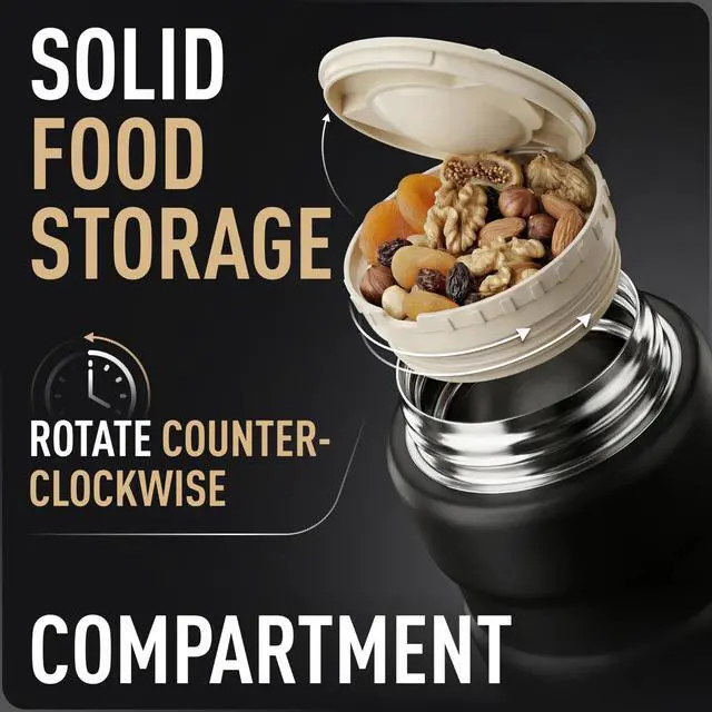 Alt view image 6 of 7 - Stainless Steel Thermo For Hot Food 17OZ with Folding Spoon, Vacuum Insulated Food Container, Soup Thermo with Wide Mouth, Insulated Food Jar for Hot & Cold Food, Black