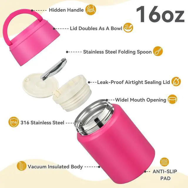Alt view image 4 of 7 - HAWEEK Insulated Soup Thermo 16oz- Insulated Food Jar,Thermo for Hot Food Kids,Vacuum Food Thermo Stainless Steel with Spoon for Hot Food Container and Hot Lunch Box