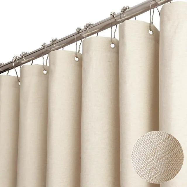 Main image of Fabric Shower Curtain, Linen Textured Heavy Duty Polyester Cloth Shower Curtain Set with 12 Plastic Hooks, Hotel Luxury Waterproof Decorative Shower Curtains for Bathroom - 72"x72" - Beige/Cream