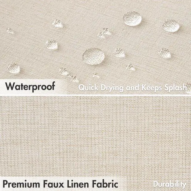 Alt view image 4 of 6 - Beige Scalloped Shower Curtain Linen Textured with 12 Metal Hooks Cute Heavy Duty Washable Waterproof Neutral Thick Cloth Shower Curtains with Black Border for Bathroom Bathtub,W72*L72 Cream