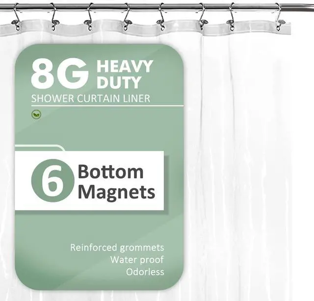 Main image of Shower Curtain Liner with 6 Magnets - Heavy Duty PEVA Plastic Shower Curtain for Bathroom, Waterproof Vinyl & See Through Bath Liner, Metal Grommets - Clear, 72x72