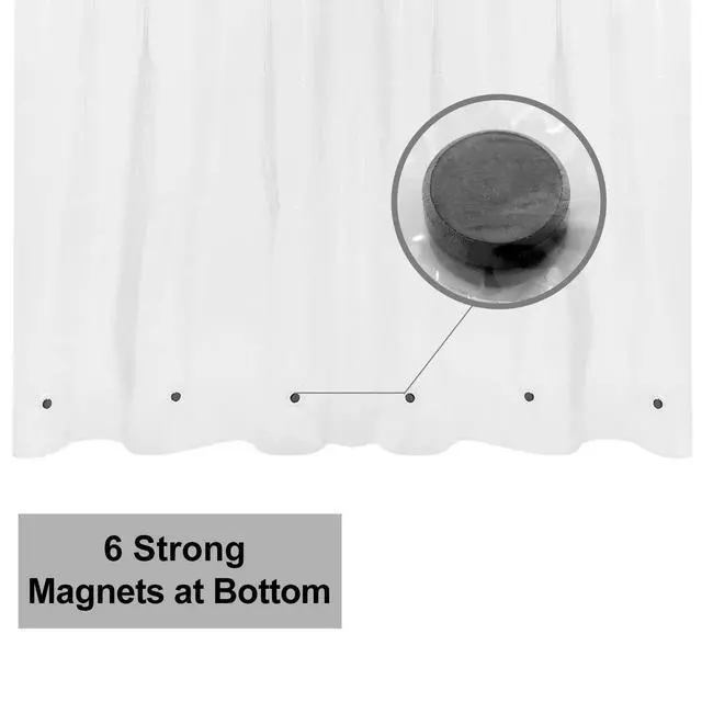 Alt view image 2 of 7 - Shower Curtain Liner with 6 Magnets - Heavy Duty PEVA Plastic Shower Curtain for Bathroom, Waterproof Vinyl & See Through Bath Liner, Metal Grommets - Clear, 72x72