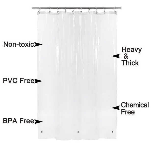 Alt view image 3 of 7 - Shower Curtain Liner with 6 Magnets - Heavy Duty PEVA Plastic Shower Curtain for Bathroom, Waterproof Vinyl & See Through Bath Liner, Metal Grommets - Clear, 72x72