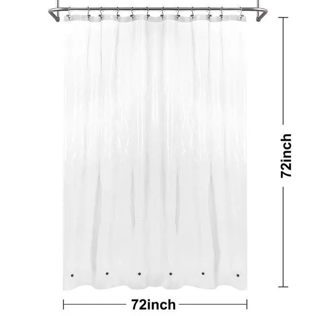 Alt view image 6 of 7 - Shower Curtain Liner with 6 Magnets - Heavy Duty PEVA Plastic Shower Curtain for Bathroom, Waterproof Vinyl & See Through Bath Liner, Metal Grommets - Clear, 72x72
