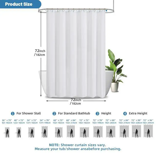 Alt view image 3 of 7 - 2-in-1 Waterproof Fabric Shower Curtain - No Separate Liner Needed, Hotel-Style Waffle Weave, Effortless Cleaning & Washable Bathroom Shower Curtain Set,72Wx72H,White
