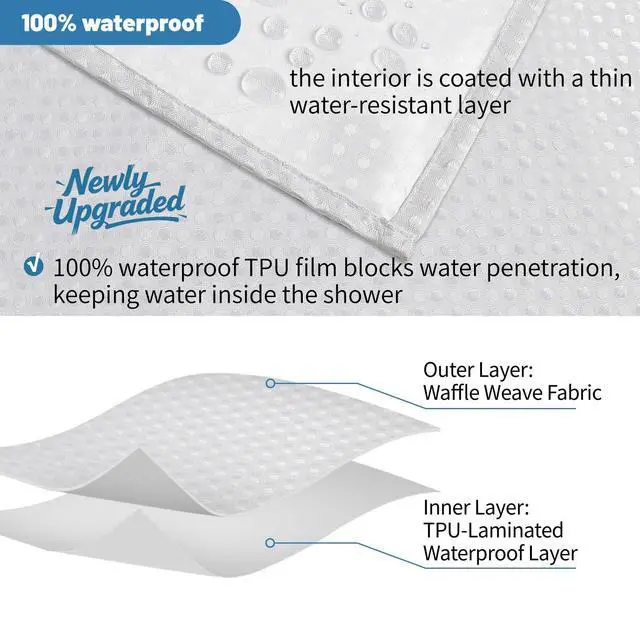 Alt view image 5 of 7 - 2-in-1 Waterproof Fabric Shower Curtain - No Separate Liner Needed, Hotel-Style Waffle Weave, Effortless Cleaning & Washable Bathroom Shower Curtain Set,72Wx72H,White