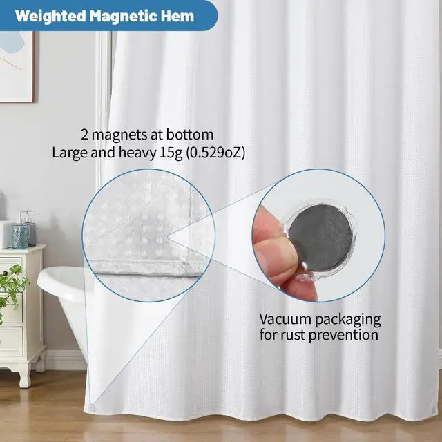 Alt view image 6 of 7 - 2-in-1 Waterproof Fabric Shower Curtain - No Separate Liner Needed, Hotel-Style Waffle Weave, Effortless Cleaning & Washable Bathroom Shower Curtain Set,72Wx72H,White