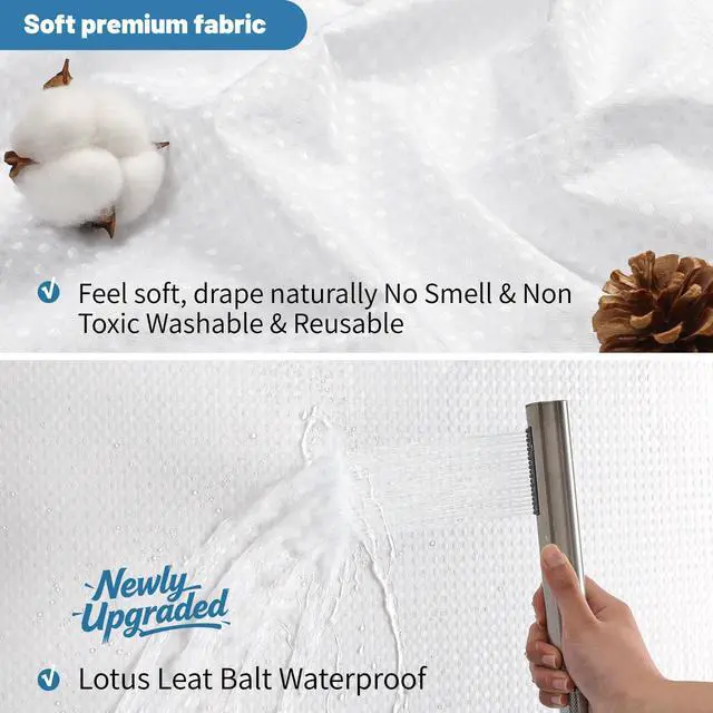 Alt view image 4 of 7 - 2-in-1 Waterproof Fabric Shower Curtain - No Separate Liner Needed, Hotel-Style Waffle Weave, Effortless Cleaning & Washable Bathroom Shower Curtain Set,72Wx72H,White
