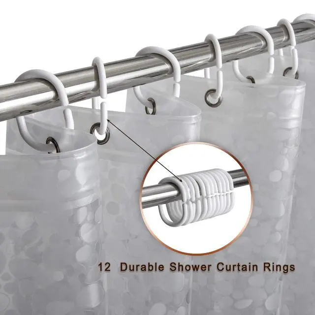 Alt view image 4 of 7 - Waterproof Shower Curtain Liner 8G EVA Thick Shower Curtain with Heavy Duty 3 Bottom Magnets, Shower Liner for Shower Stall, Bathtubs, 3D Pebble Pattern, 72 x 72,12 Hooks