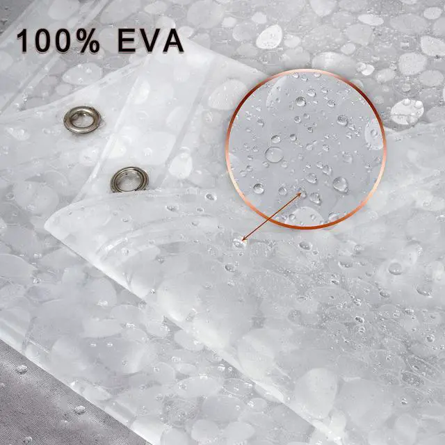 Alt view image 2 of 7 - Waterproof Shower Curtain Liner 8G EVA Thick Shower Curtain with Heavy Duty 3 Bottom Magnets, Shower Liner for Shower Stall, Bathtubs, 3D Pebble Pattern, 72 x 72,12 Hooks
