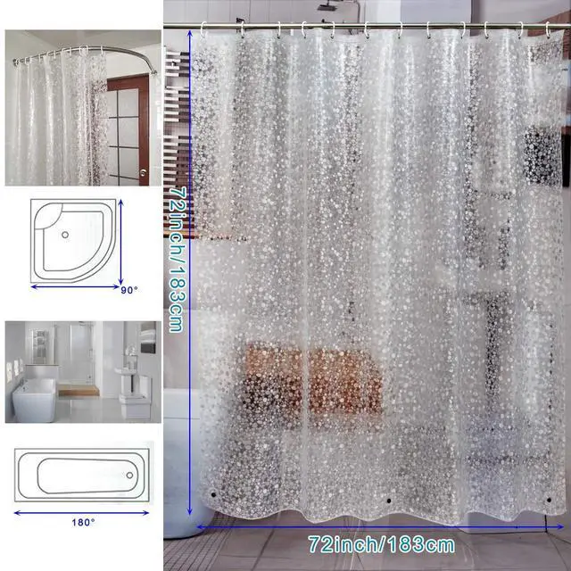 Alt view image 7 of 7 - Waterproof Shower Curtain Liner 8G EVA Thick Shower Curtain with Heavy Duty 3 Bottom Magnets, Shower Liner for Shower Stall, Bathtubs, 3D Pebble Pattern, 72 x 72,12 Hooks