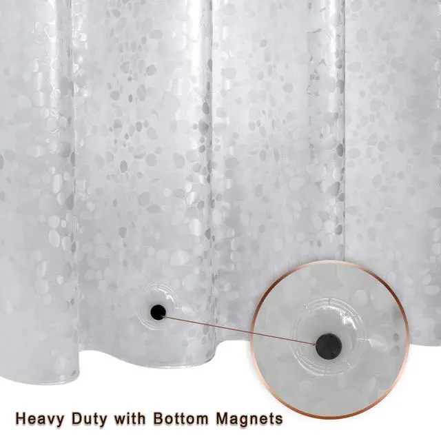 Alt view image 3 of 7 - Waterproof Shower Curtain Liner 8G EVA Thick Shower Curtain with Heavy Duty 3 Bottom Magnets, Shower Liner for Shower Stall, Bathtubs, 3D Pebble Pattern, 72 x 72,12 Hooks