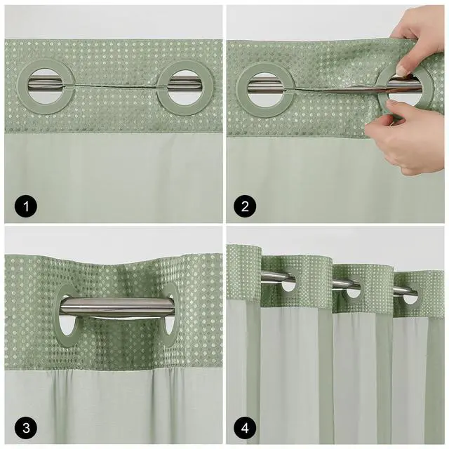 Alt view image 7 of 7 - No Hook Shower Curtain with Snap in Fabric Liner, Waffle Weave Heavy Duty Thick Shower Curtains with Mesh Top Window, Hotel Style Waterproof Bathroom Curtain Set, 72'' x 75'', Sage Green