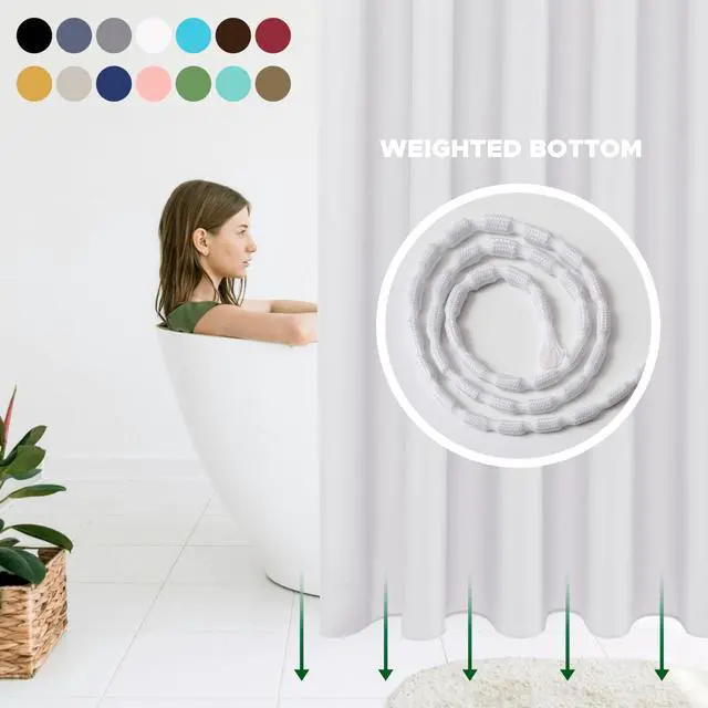 Alt view image 3 of 7 - Hotel Quality Fabric Shower Curtain Liners 72" X 72", White Water Resistant Bathroom Curtains Rust Resistant Grommets Weighted Bottom Hem Machine Washable