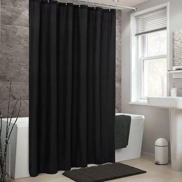 Alt view image 6 of 7 - Waterproof Fabric Shower Curtain Soft Hotel Quality - 3 Magnets at Bottom, Premium Black Shower Curtain Liner for Bathroom, Light-Weight Cloth & Washable - 72x72, Black