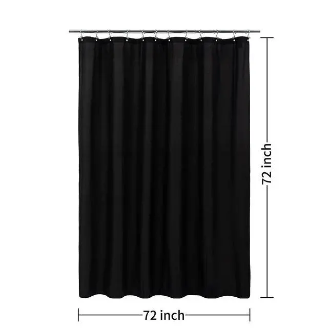 Alt view image 7 of 7 - Waterproof Fabric Shower Curtain Soft Hotel Quality - 3 Magnets at Bottom, Premium Black Shower Curtain Liner for Bathroom, Light-Weight Cloth & Washable - 72x72, Black