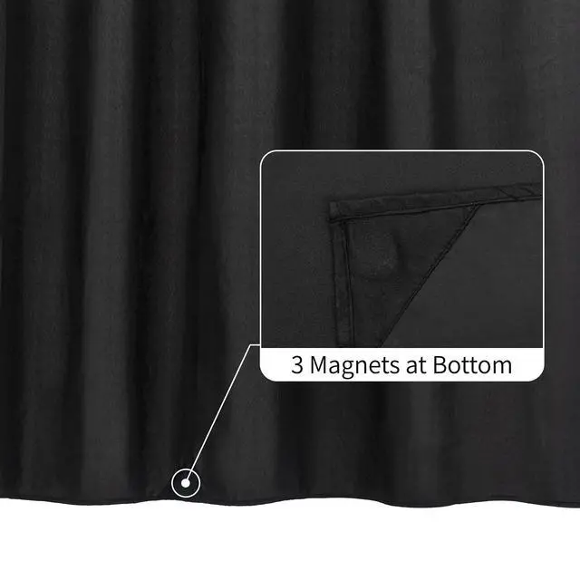 Alt view image 2 of 7 - Waterproof Fabric Shower Curtain Soft Hotel Quality - 3 Magnets at Bottom, Premium Black Shower Curtain Liner for Bathroom, Light-Weight Cloth & Washable - 72x72, Black