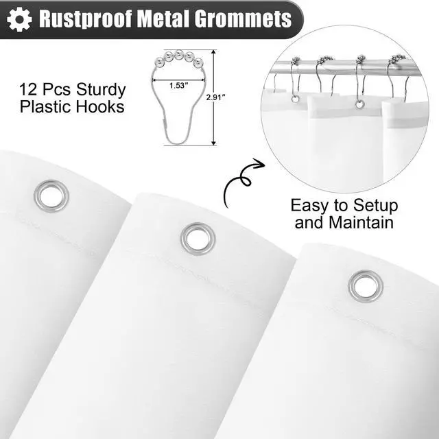 Alt view image 5 of 7 - Luxury Black and Grey Ombre Shower Curtain Sets with 12 Hooks, Waterproof and Washable Decorative Shower Curtains for Bathroom, 72x72 Inches