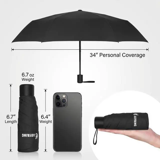 Alt view image 3 of 7 - Compact Travel Umbrella with Case Sun&Rain Lightweight Small and Compact Suit for Pocket Black,34 Inches