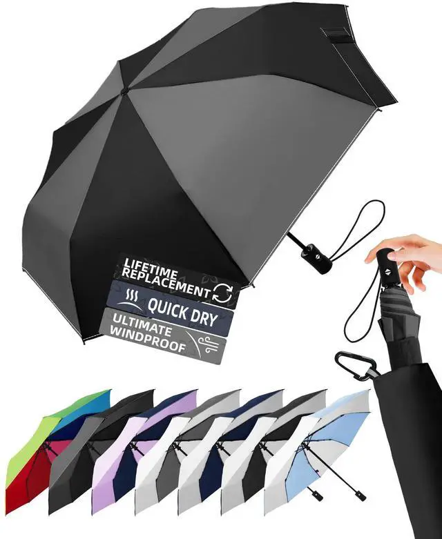 Main image of Windproof Travel Umbrella for Rain - 43" Auto Open Close 8-Rib Compact, Stylish Two-Tone Color Block Design, Easy-Close Folding Portable Parasol for Men & Women