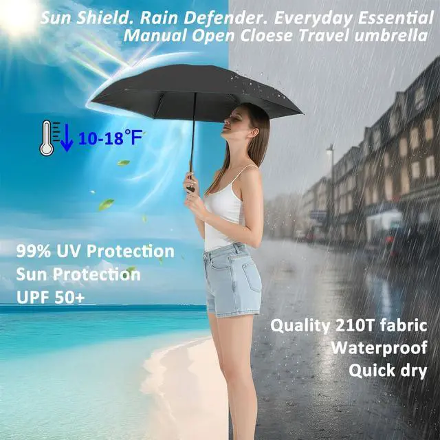 Alt view image 2 of 7 - Travel Essentials Mini Umbrella for Purse With Case Small Compact UV Sun Protection Lightweight Tiny Pocket Manual Open Close Umbrella for Women Kids and Men Fits Purse Backpack