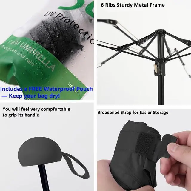 Alt view image 4 of 7 - Travel Essentials Mini Umbrella for Purse With Case Small Compact UV Sun Protection Lightweight Tiny Pocket Manual Open Close Umbrella for Women Kids and Men Fits Purse Backpack