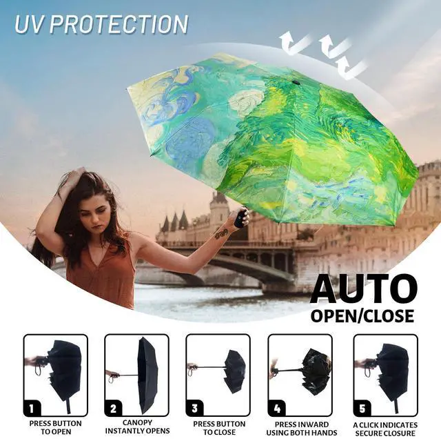Alt view image 3 of 7 - Travel Umbrella Windproof Automatic Compact UV Sun Protection Umbrellas Small,Strong & Portable, Durable Grip, Fits Backpack & Car, Factory Direct