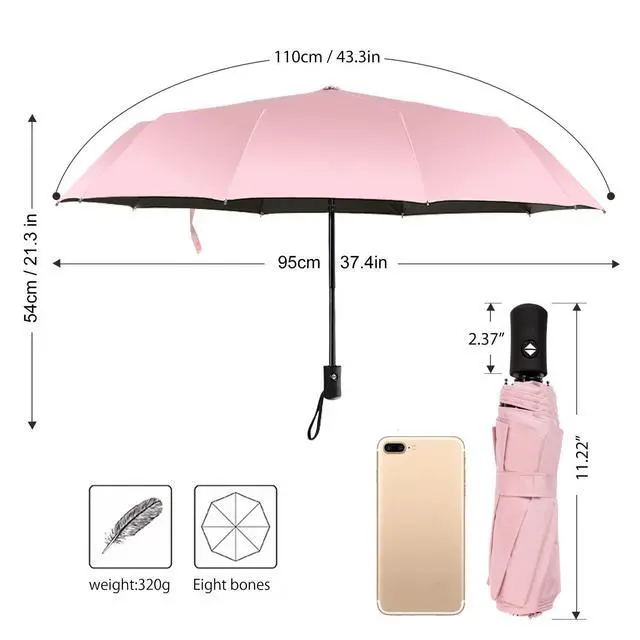 Alt view image 4 of 6 - Travel Umbrella Compact Folding Sun Umbrellas Lighweight Auto Open Close for Women Parasol Pink