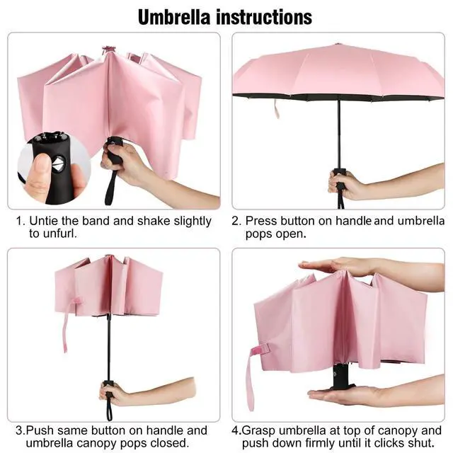Alt view image 5 of 6 - Travel Umbrella Compact Folding Sun Umbrellas Lighweight Auto Open Close for Women Parasol Pink