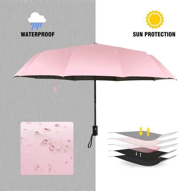 Alt view image 3 of 6 - Travel Umbrella Compact Folding Sun Umbrellas Lighweight Auto Open Close for Women Parasol Pink