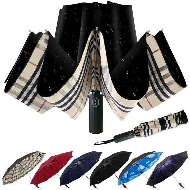 Main image of Windproof Inverted Travel Umbrella, Automatic Open Reverse Folding Compact Umbrella, 46 Inch 210T Canopy, UPF 50+ Sun Protection, Lightweight Portable Umbrellas for Men & Women