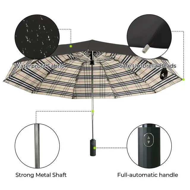 Alt view image 2 of 7 - Windproof Inverted Travel Umbrella, Automatic Open Reverse Folding Compact Umbrella, 46 Inch 210T Canopy, UPF 50+ Sun Protection, Lightweight Portable Umbrellas for Men & Women