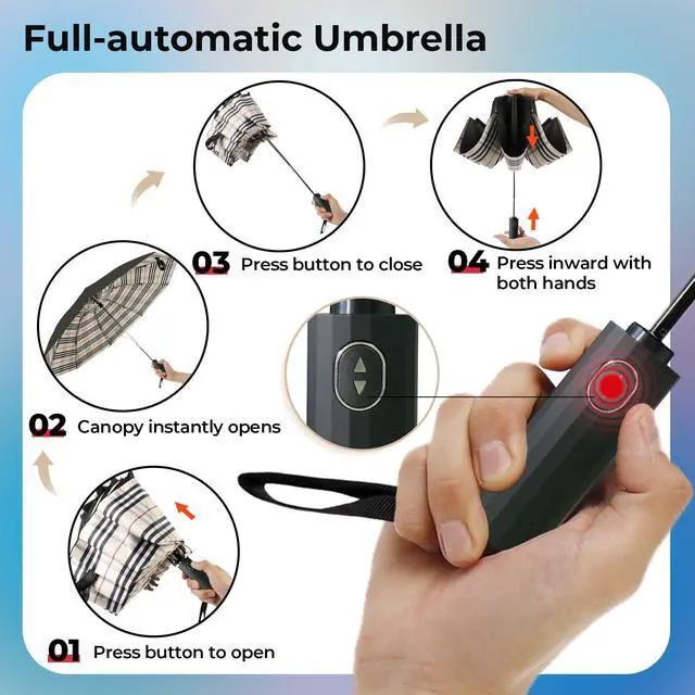 Alt view image 5 of 7 - Windproof Inverted Travel Umbrella, Automatic Open Reverse Folding Compact Umbrella, 46 Inch 210T Canopy, UPF 50+ Sun Protection, Lightweight Portable Umbrellas for Men & Women