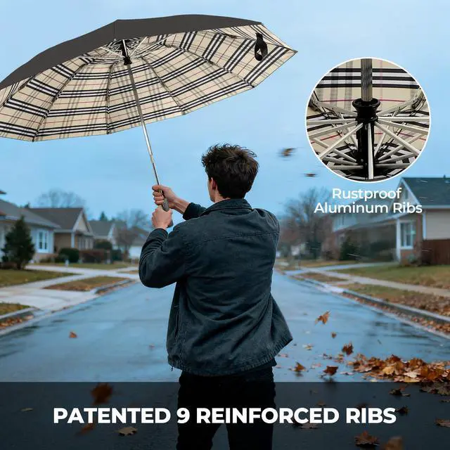 Alt view image 3 of 7 - Windproof Inverted Travel Umbrella, Automatic Open Reverse Folding Compact Umbrella, 46 Inch 210T Canopy, UPF 50+ Sun Protection, Lightweight Portable Umbrellas for Men & Women