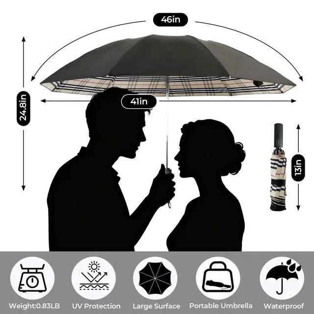 Alt view image 4 of 7 - Windproof Inverted Travel Umbrella, Automatic Open Reverse Folding Compact Umbrella, 46 Inch 210T Canopy, UPF 50+ Sun Protection, Lightweight Portable Umbrellas for Men & Women