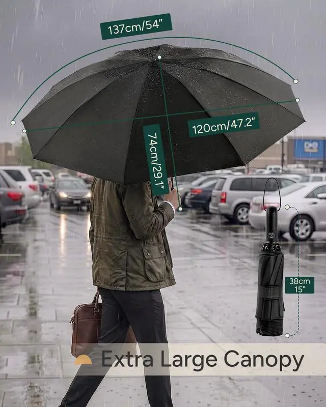 Alt view image 3 of 7 - Travel Inverted Umbrella Compact Windproof- Automatic reverse Umbrellas for Rain - Folding Portable 48inch Span, 10 Ribs Large Umbrella