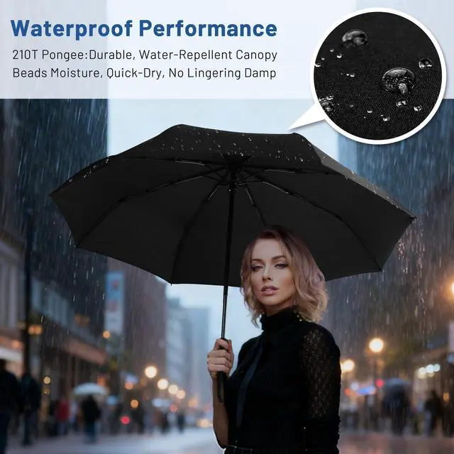 Alt view image 2 of 6 - Travel Umbrella for Rain, Windproof Automatic Compact Umbrella, UV Sun Protection, Lightweight Waterproof Travel Size for Backpack & Car, Factory Direct