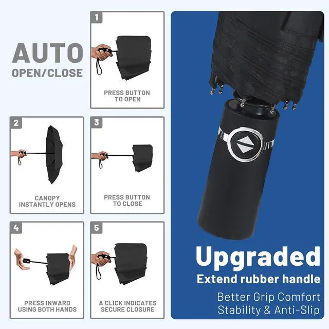 Alt view image 4 of 6 - Travel Umbrella for Rain, Windproof Automatic Compact Umbrella, UV Sun Protection, Lightweight Waterproof Travel Size for Backpack & Car, Factory Direct