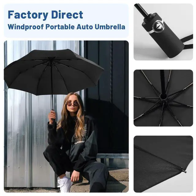 Alt view image 6 of 6 - Travel Umbrella for Rain, Windproof Automatic Compact Umbrella, UV Sun Protection, Lightweight Waterproof Travel Size for Backpack & Car, Factory Direct