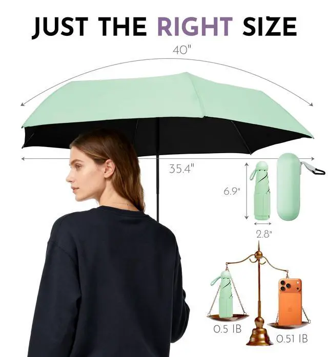 Alt view image 4 of 7 - Travel Size Mini Umbrella with UPF 50+ UV Rain Protection, Compact Small & Lightweight Pocket-Sized Folding Umbrellas with Case for Purse & Backpack, Thoughtful Gift Women Men & Kids