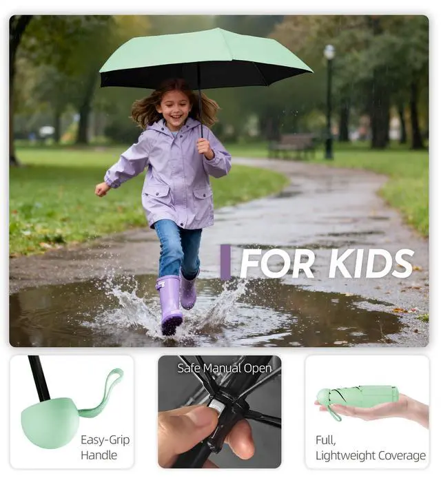 Alt view image 3 of 7 - Travel Size Mini Umbrella with UPF 50+ UV Rain Protection, Compact Small & Lightweight Pocket-Sized Folding Umbrellas with Case for Purse & Backpack, Thoughtful Gift Women Men & Kids