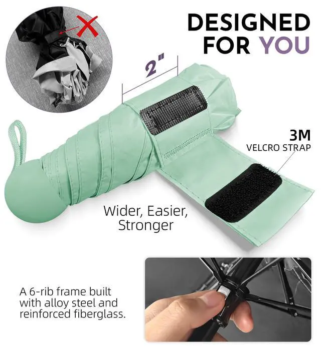 Alt view image 6 of 7 - Travel Size Mini Umbrella with UPF 50+ UV Rain Protection, Compact Small & Lightweight Pocket-Sized Folding Umbrellas with Case for Purse & Backpack, Thoughtful Gift Women Men & Kids