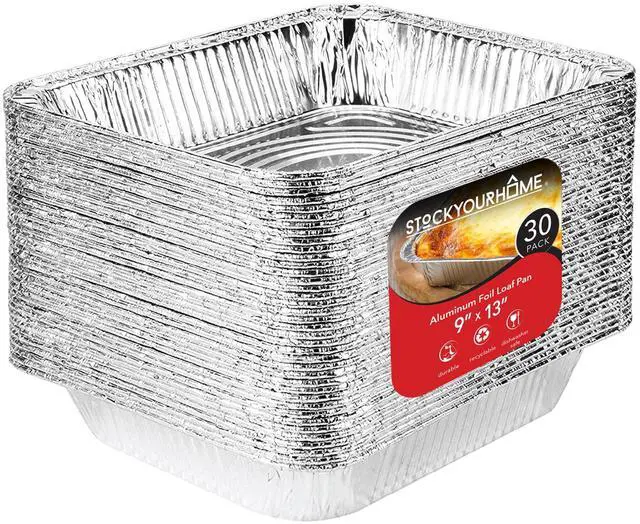 Main image of Stock Your Home Aluminum Pans 9x13 Disposable Foil Pans (30 Pack) - Half Size Steam Table Deep Trays - Tin Foil Pans Great for Cooking, Heating, Storing, Prepping Food